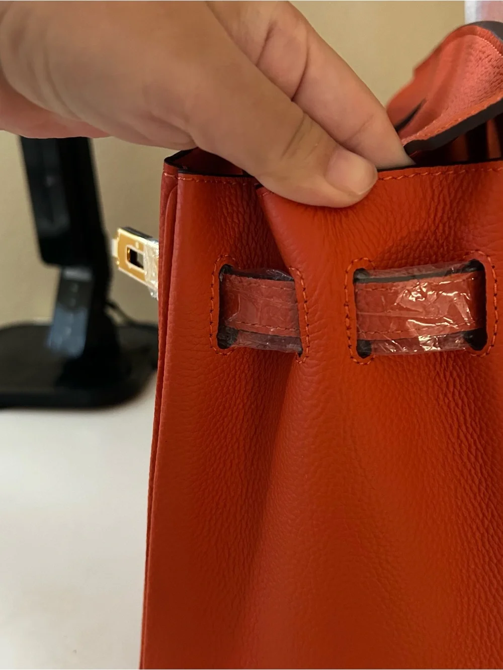 30cm Gold on Orange Top Handle Leather Satchel BK Style